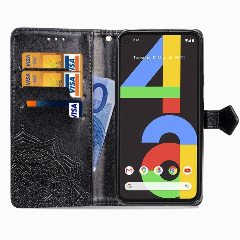 δερματινη Κάλυμμα Για Google Pixel 4a Μαύρο Μεσαιωνική Μάνταλα