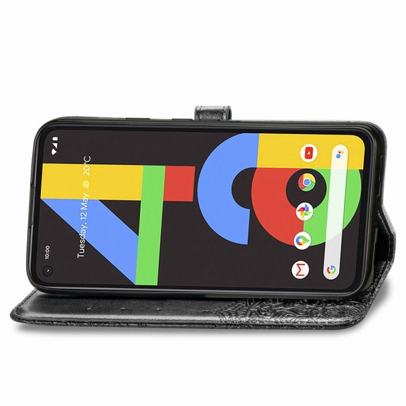 δερματινη Κάλυμμα Για Google Pixel 4a Μαύρο Μεσαιωνική Μάνταλα