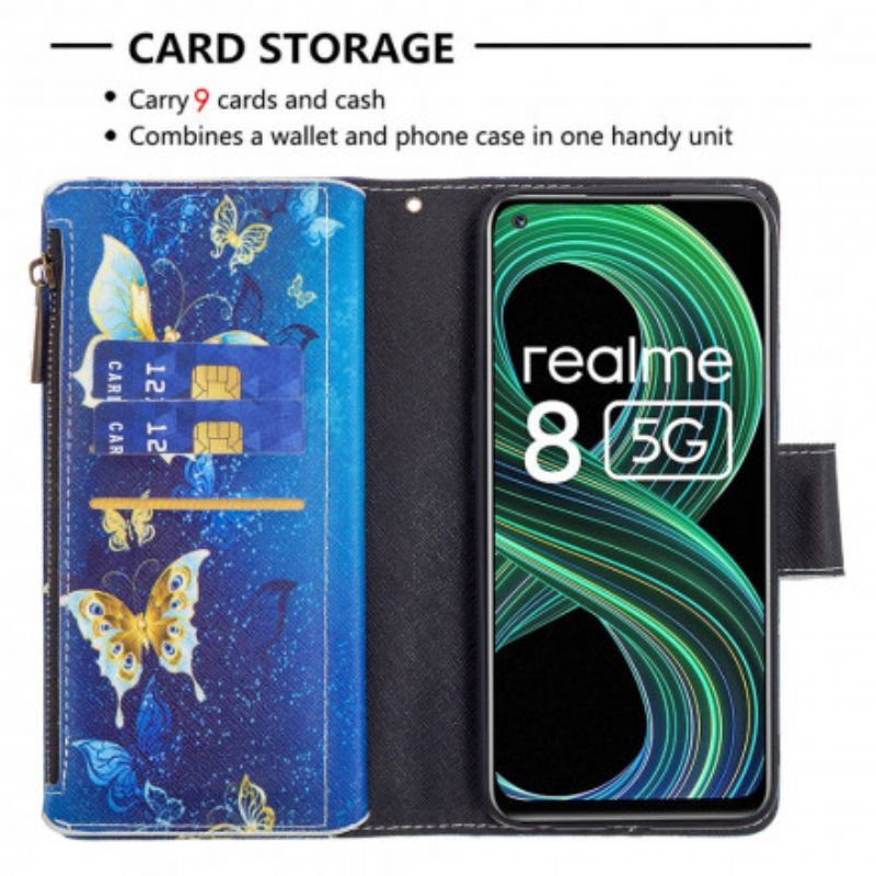 δερματινη Κάλυμμα Για Realme 8 5G Μαύρο Τσέπη Με Φερμουάρ Πεταλούδας