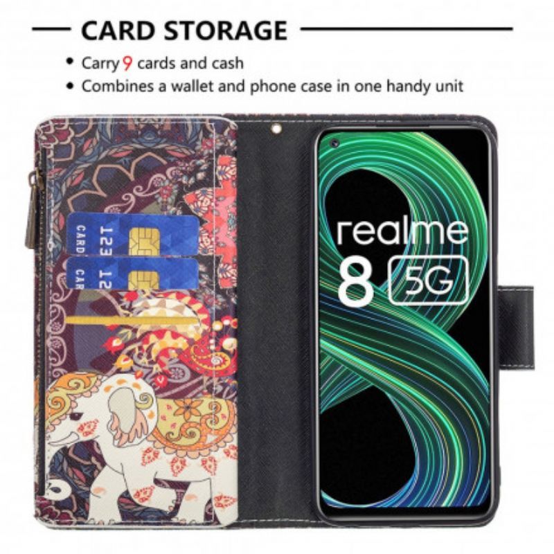 δερματινη Κάλυμμα Για Realme 8 5G Τσέπη Με Φερμουάρ Ελέφαντα