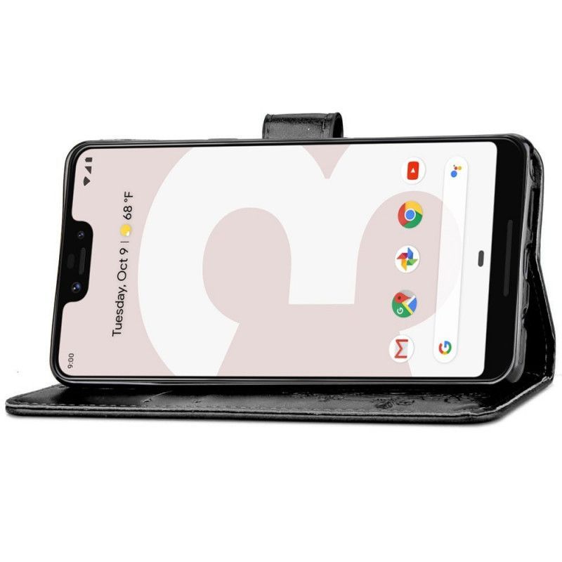 δερματινη Κάλυμμα Google Pixel 3 XL Μαύρο Τετράφυλλο Τριφύλλι σιλικόνης