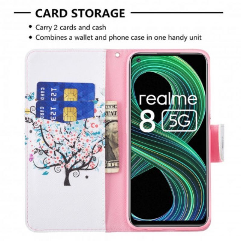 δερματινη Κάλυμμα Realme 8 5G Ανθισμένο Δέντρο