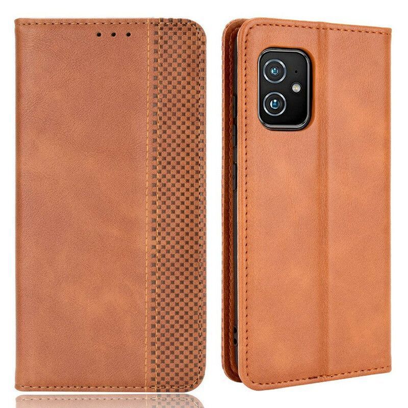 Flip Cover Azus Zenfone 8 Στυλιζαρισμένο Vintage Δερμάτινο Εφέ