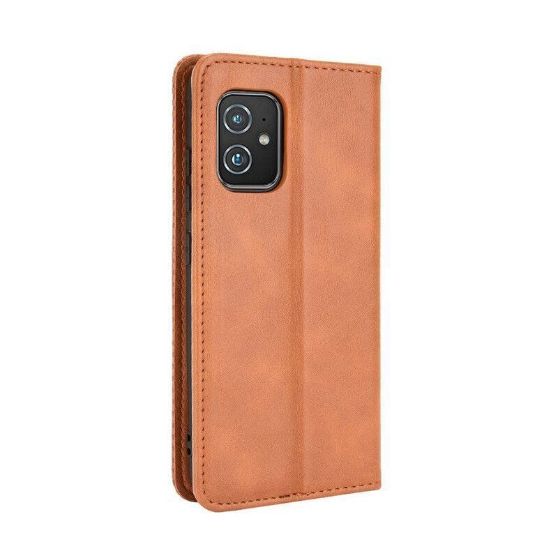 Flip Cover Azus Zenfone 8 Στυλιζαρισμένο Vintage Δερμάτινο Εφέ