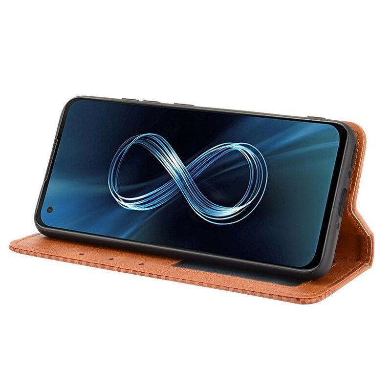 Flip Cover Azus Zenfone 8 Στυλιζαρισμένο Vintage Δερμάτινο Εφέ