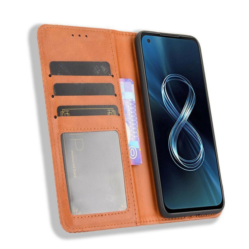 Flip Cover Azus Zenfone 8 Στυλιζαρισμένο Vintage Δερμάτινο Εφέ