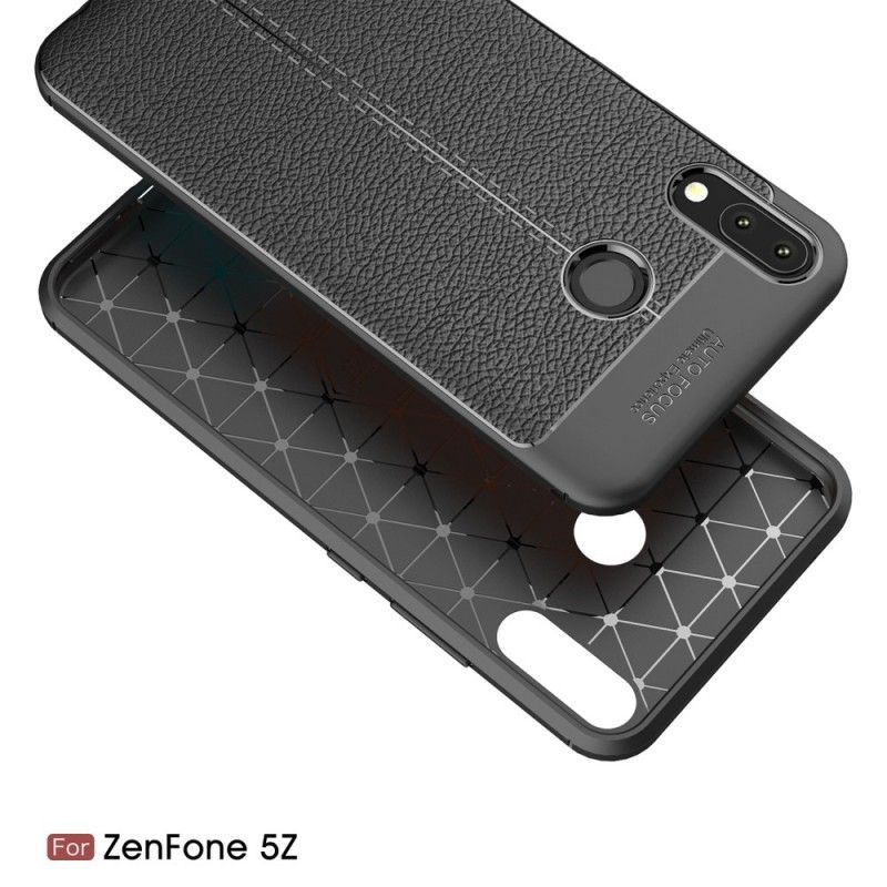 Κάλυμμα Asus ZenFone 5 / 5Z Μαύρο Εφέ Από Δέρμα Λίτσι Διπλής Γραμμής