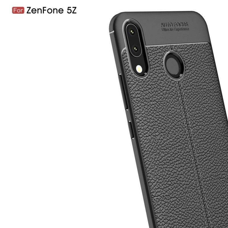 Κάλυμμα Asus ZenFone 5 / 5Z Μαύρο Εφέ Από Δέρμα Λίτσι Διπλής Γραμμής