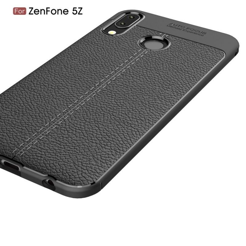 Κάλυμμα Asus ZenFone 5 / 5Z Μαύρο Εφέ Από Δέρμα Λίτσι Διπλής Γραμμής