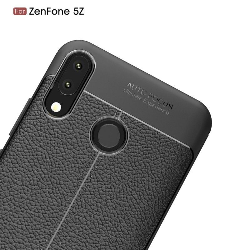 Κάλυμμα Asus ZenFone 5 / 5Z Μαύρο Εφέ Από Δέρμα Λίτσι Διπλής Γραμμής