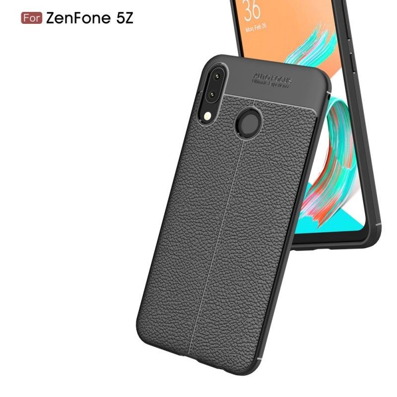 Κάλυμμα Asus ZenFone 5 / 5Z Μαύρο Εφέ Από Δέρμα Λίτσι Διπλής Γραμμής