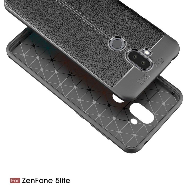 Κάλυμμα Asus ZenFone 5 Lite Μαύρο Εφέ Από Δέρμα Λίτσι Διπλής Γραμμής