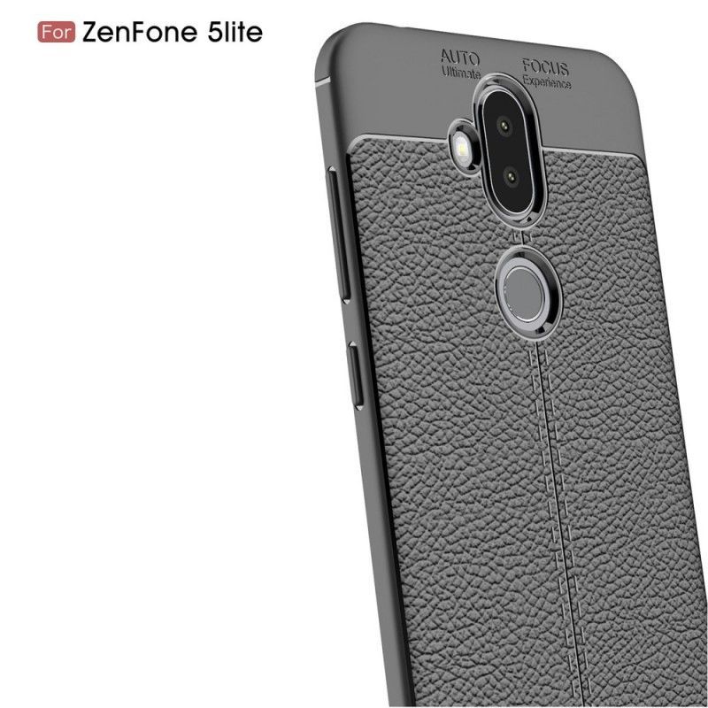 Κάλυμμα Asus ZenFone 5 Lite Μαύρο Εφέ Από Δέρμα Λίτσι Διπλής Γραμμής