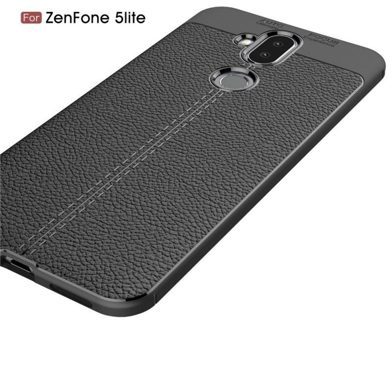 Κάλυμμα Asus ZenFone 5 Lite Μαύρο Εφέ Από Δέρμα Λίτσι Διπλής Γραμμής