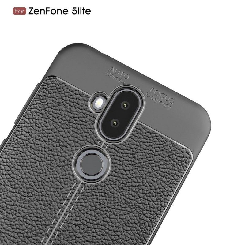 Κάλυμμα Asus ZenFone 5 Lite Μαύρο Εφέ Από Δέρμα Λίτσι Διπλής Γραμμής