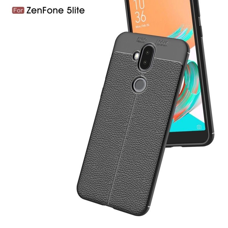 Κάλυμμα Asus ZenFone 5 Lite Μαύρο Εφέ Από Δέρμα Λίτσι Διπλής Γραμμής