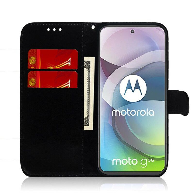 Κάλυμμα Folio Moto G 5G Plus Μαύρο Κάλυμμα Καθρέφτη Από Συνθετικό Δέρμα