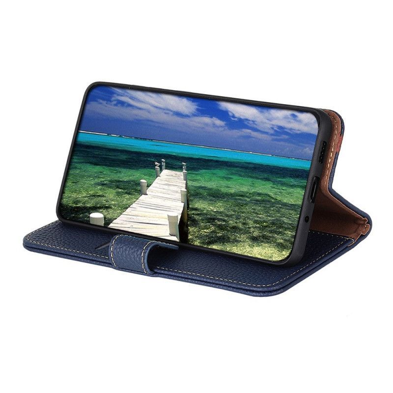 Κάλυμμα Folio Moto G200 5G Μαύρο Lychee Khazneh Γνήσιο Δέρμα