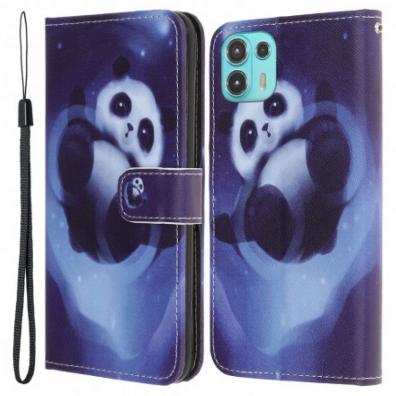 Κάλυμμα Folio Motorola Edge 20 Lite Χώρος Panda Με Λουράκι