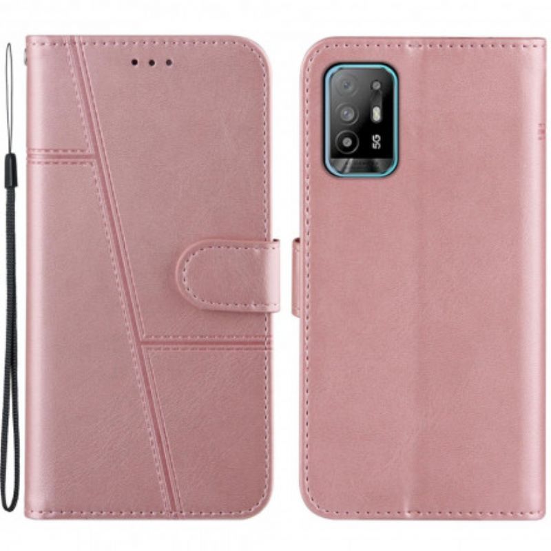 Κάλυμμα Folio Oppo A94 5G Μαύρο Geo Leather Εφέ Με Τιράντες