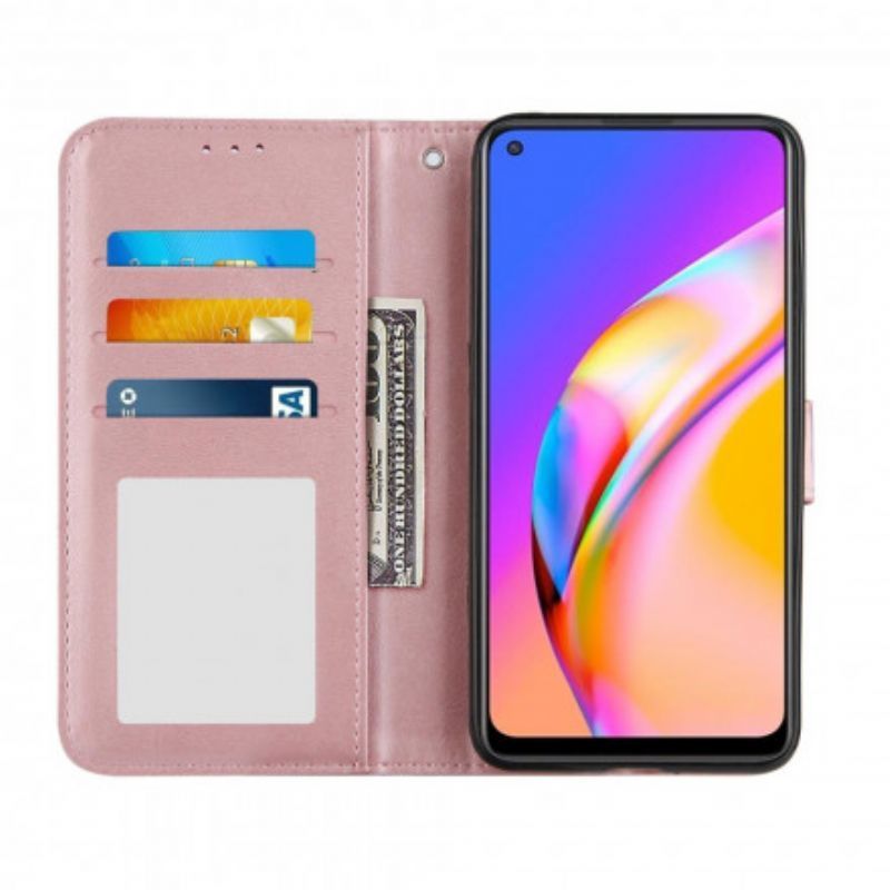 Κάλυμμα Folio Oppo A94 5G Μαύρο Geo Leather Εφέ Με Τιράντες