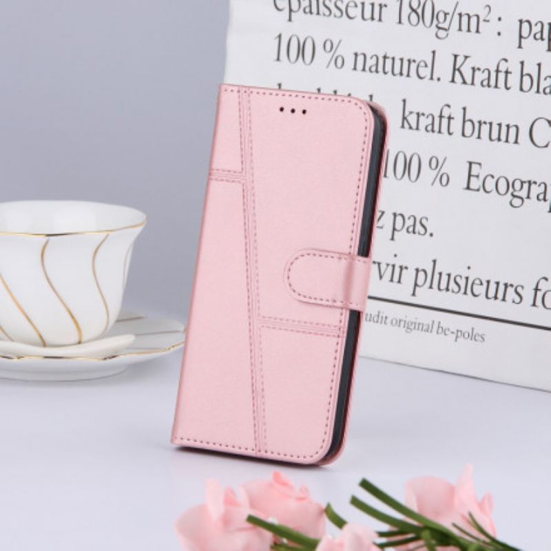 Κάλυμμα Folio Oppo A94 5G Μαύρο Geo Leather Εφέ Με Τιράντες