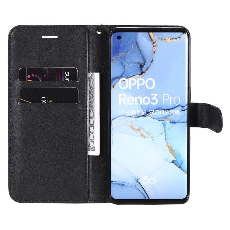 Κάλυμμα Folio Oppo Find X2 Neo Μαύρο Μονόχρωμη Σειρά Με Λουράκι