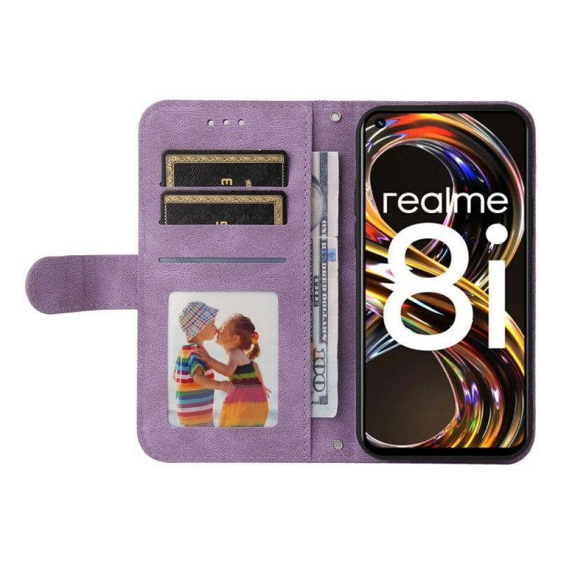 Κάλυμμα Folio Realme 8i Μαύρο Δερμάτινο Πριτσίνι Και Λουράκι Από Απομίμηση