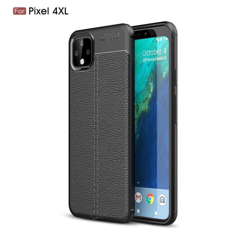 Κάλυμμα Για Google Pixel 4 XL Μαύρο Εφέ Από Δέρμα Λίτσι Διπλής Γραμμής