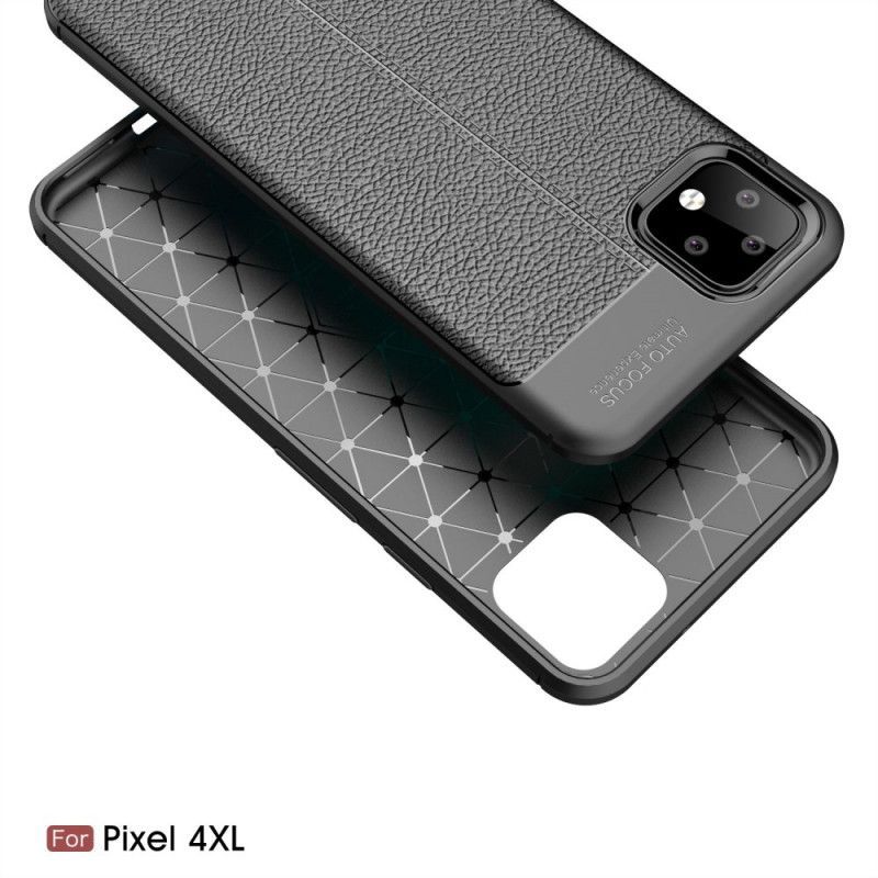 Κάλυμμα Για Google Pixel 4 XL Μαύρο Εφέ Από Δέρμα Λίτσι Διπλής Γραμμής