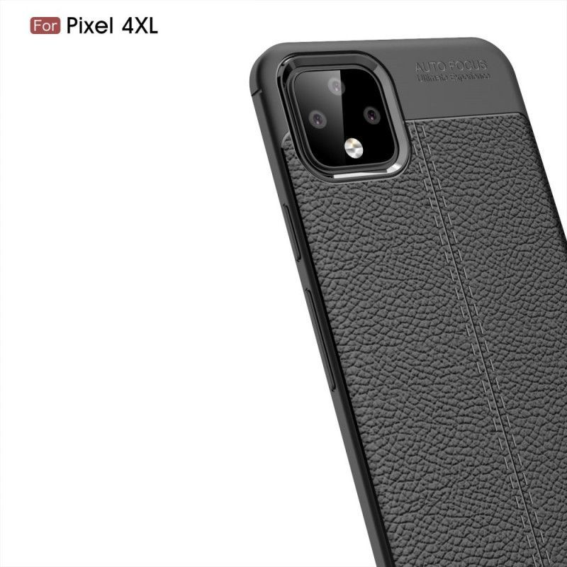 Κάλυμμα Για Google Pixel 4 XL Μαύρο Εφέ Από Δέρμα Λίτσι Διπλής Γραμμής