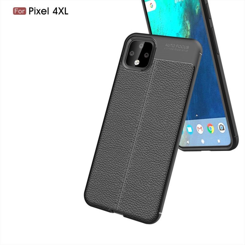 Κάλυμμα Για Google Pixel 4 XL Μαύρο Εφέ Από Δέρμα Λίτσι Διπλής Γραμμής