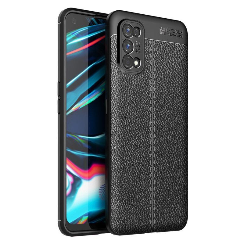 Κάλυμμα Για Realme 7 Pro Μαύρο Εφέ Από Δέρμα Λίτσι Διπλής Γραμμής