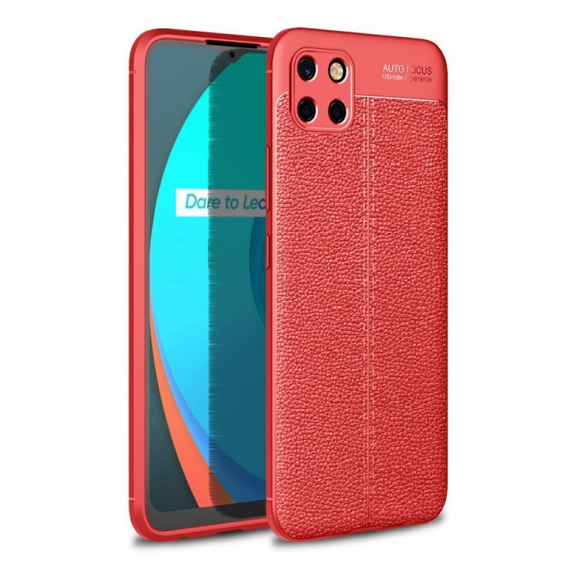 Κάλυμμα Για Realme C11 Μαύρο Εφέ Από Δέρμα Λίτσι Διπλής Γραμμής