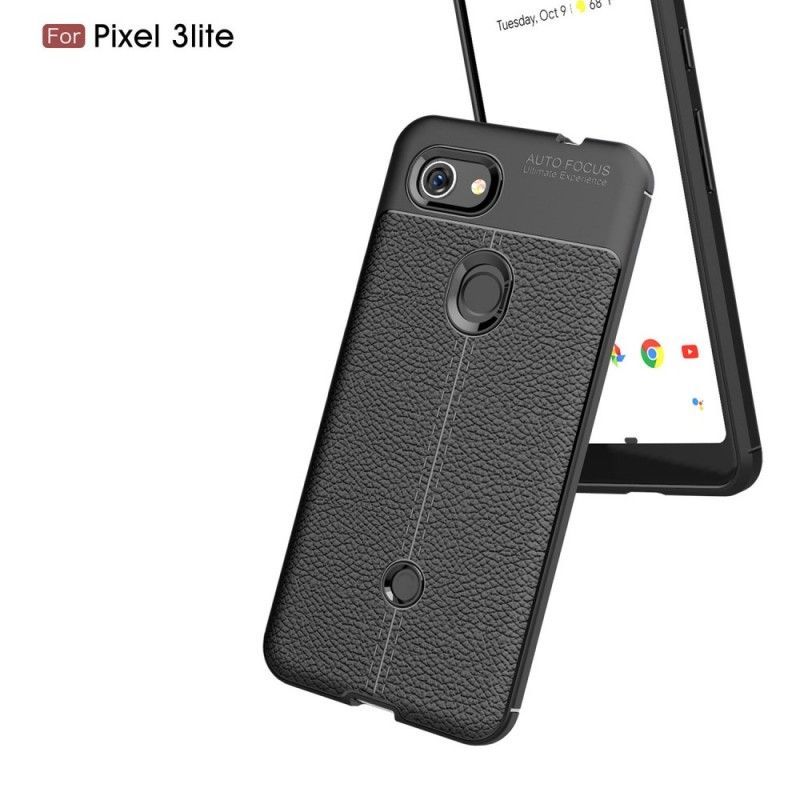 Κάλυμμα Google Pixel 3A Μαύρο Εφέ Από Δέρμα Λίτσι Διπλής Γραμμής