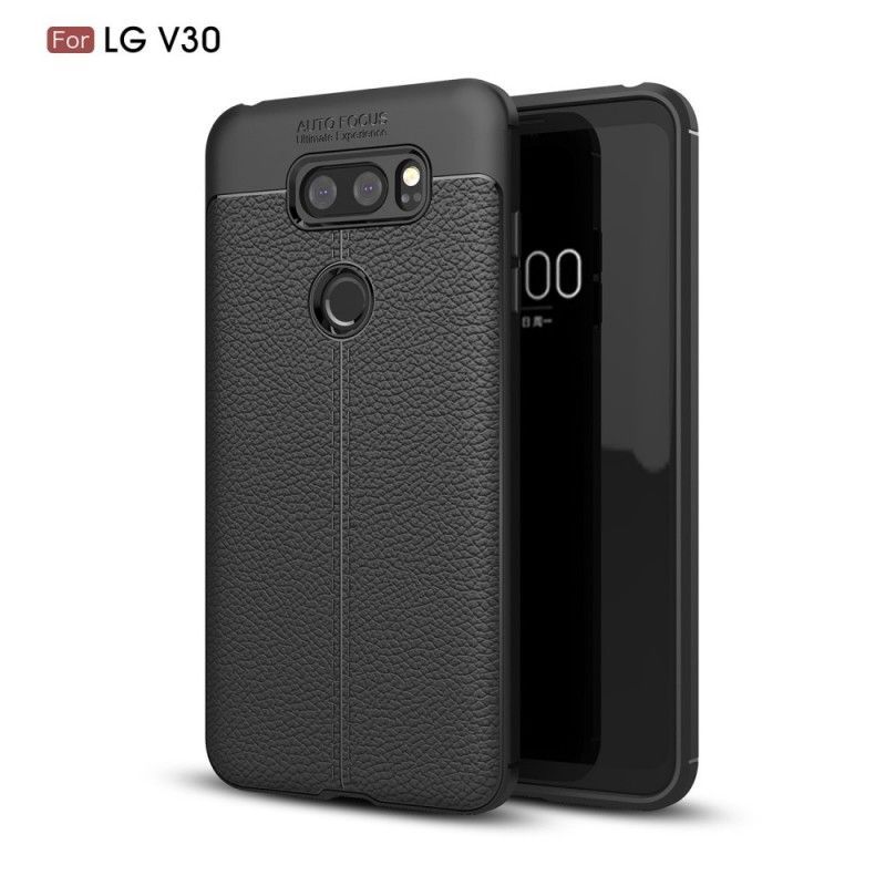 Κάλυμμα LG V30 Μαύρο Εφέ Από Δέρμα Λίτσι Διπλής Γραμμής σιλικόνης