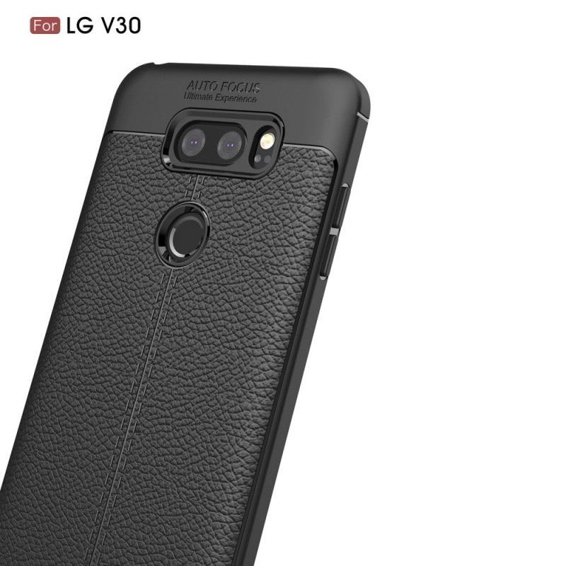 Κάλυμμα LG V30 Μαύρο Εφέ Από Δέρμα Λίτσι Διπλής Γραμμής σιλικόνης