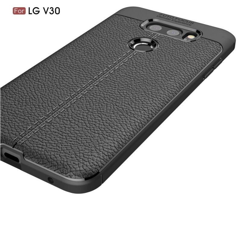 Κάλυμμα LG V30 Μαύρο Εφέ Από Δέρμα Λίτσι Διπλής Γραμμής σιλικόνης