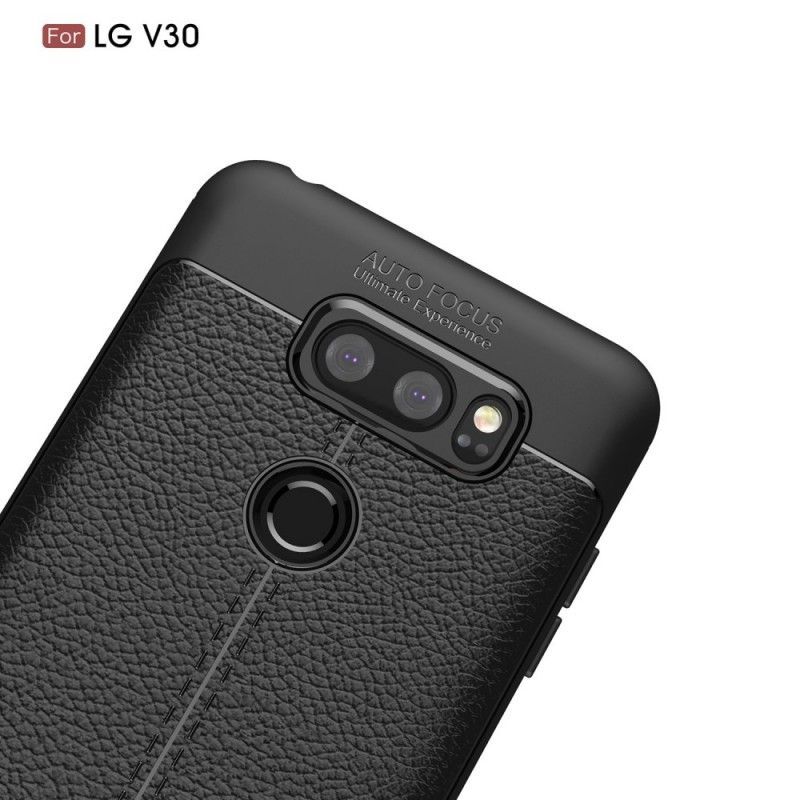 Κάλυμμα LG V30 Μαύρο Εφέ Από Δέρμα Λίτσι Διπλής Γραμμής σιλικόνης