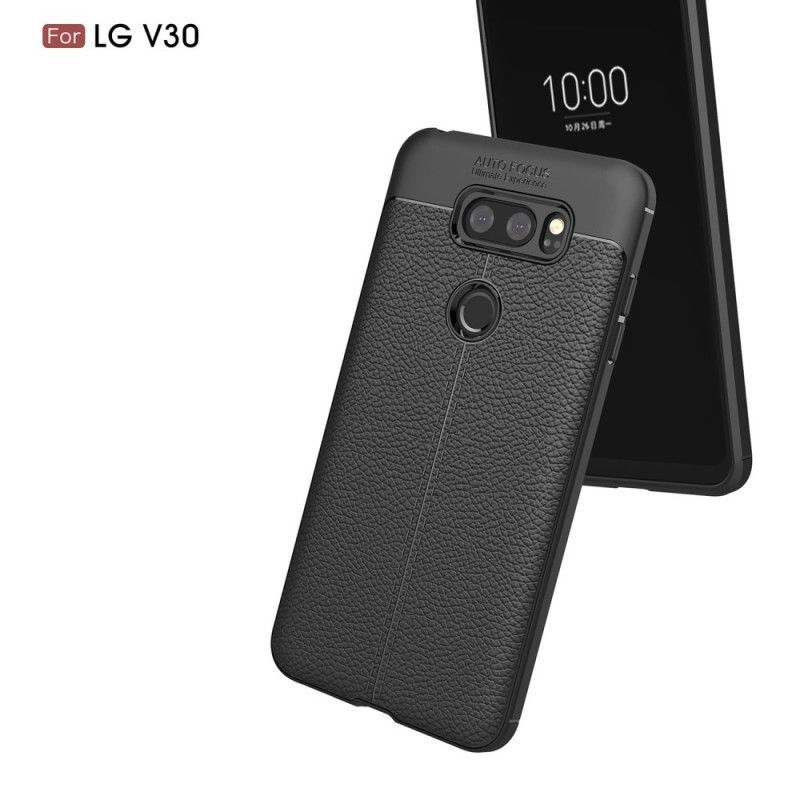 Κάλυμμα LG V30 Μαύρο Εφέ Από Δέρμα Λίτσι Διπλής Γραμμής σιλικόνης