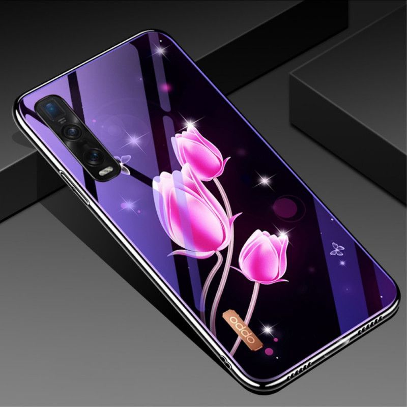 Κάλυμμα Oppo Find X2 Pro Ματζέντα Tempered Glass Και Floral Σιλικόνη Πρωτότυπος