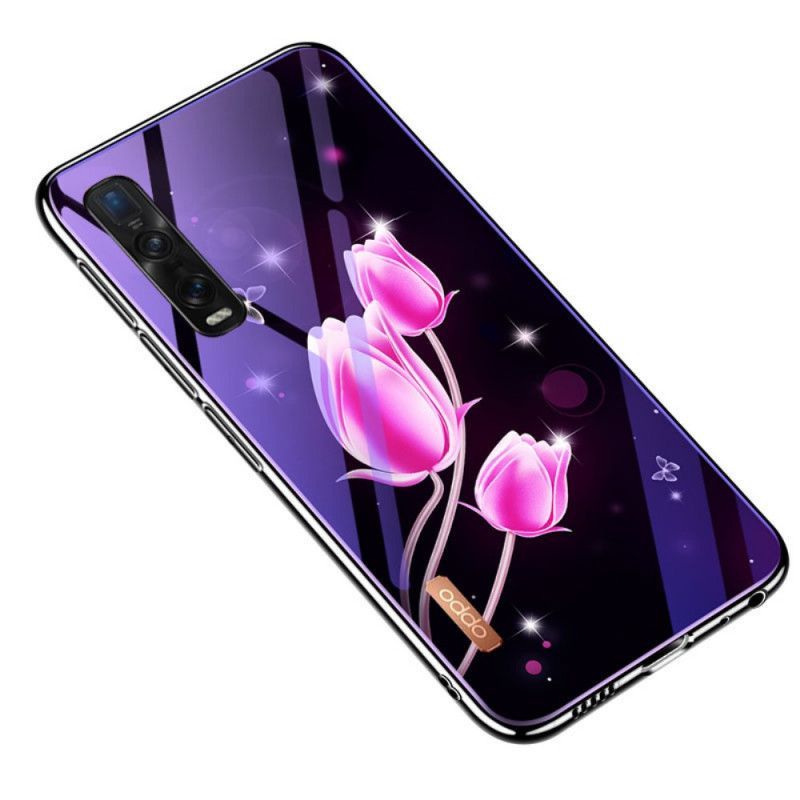 Κάλυμμα Oppo Find X2 Pro Ματζέντα Tempered Glass Και Floral Σιλικόνη Πρωτότυπος