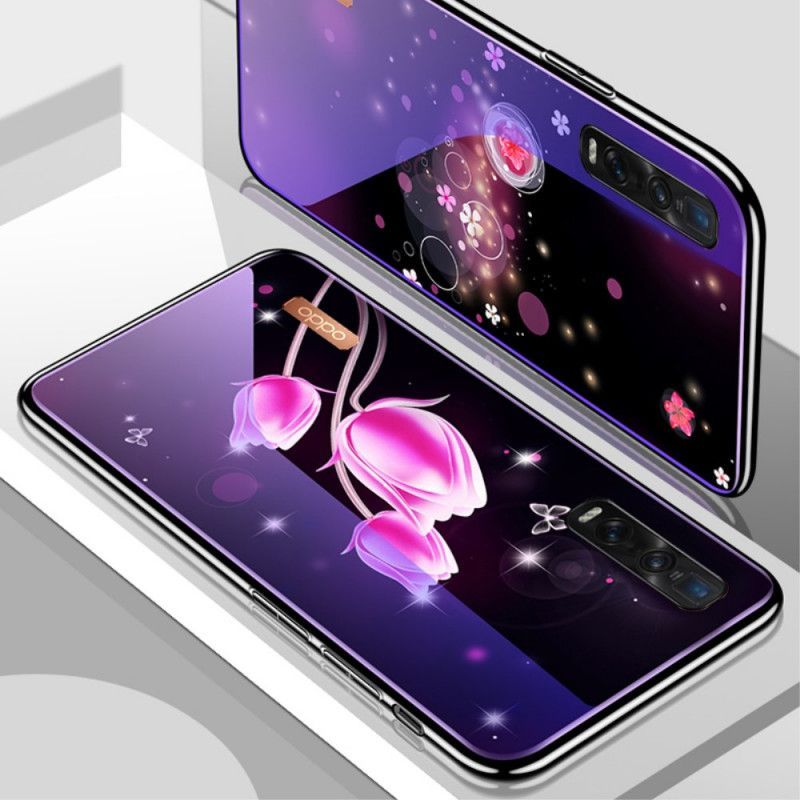 Κάλυμμα Oppo Find X2 Pro Ματζέντα Tempered Glass Και Floral Σιλικόνη Πρωτότυπος