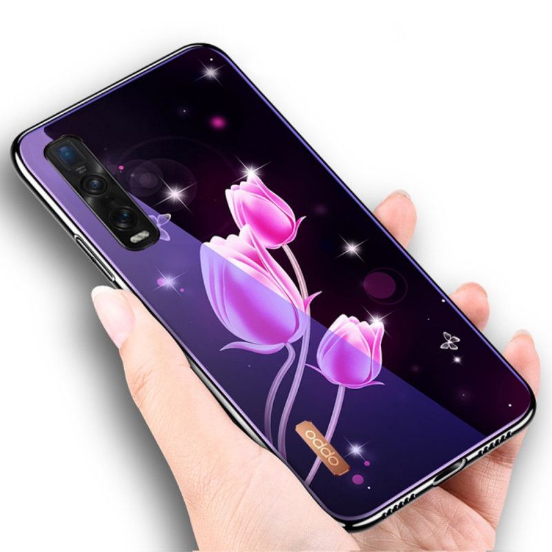 Κάλυμμα Oppo Find X2 Pro Ματζέντα Tempered Glass Και Floral Σιλικόνη Πρωτότυπος