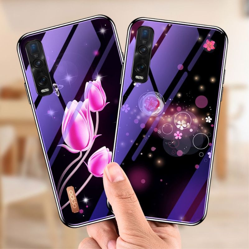 Κάλυμμα Oppo Find X2 Pro Ματζέντα Tempered Glass Και Floral Σιλικόνη Πρωτότυπος