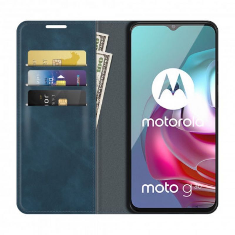 Πτυσσόμενο Κάλυμμα Moto G30 / Moto G10 Εφέ Από Μαλακό Μεταξωτό Δέρμα