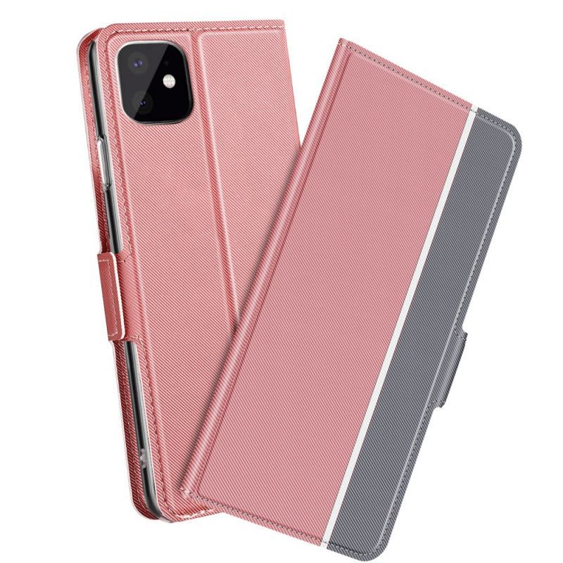 δερματινη Κάλυμμα iPhone 11 Pro Μαύρο Κάθετο Δίχρωμο Ψεύτικο Δέρμα