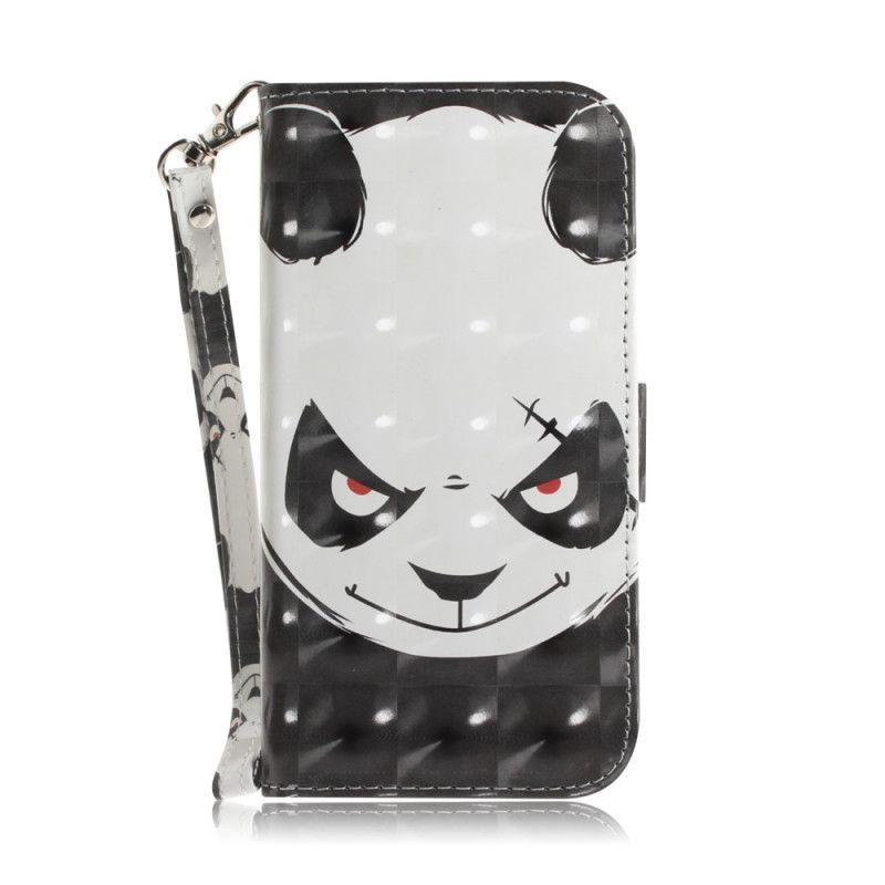 δερματινη Κάλυμμα iPhone 12 Mini Θυμωμένο Panda Με Λουράκι