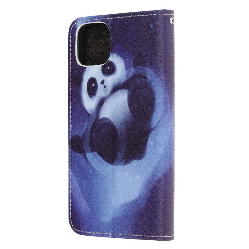 δερματινη Κάλυμμα iPhone 12 Mini Χώρος Panda Με Λουράκι