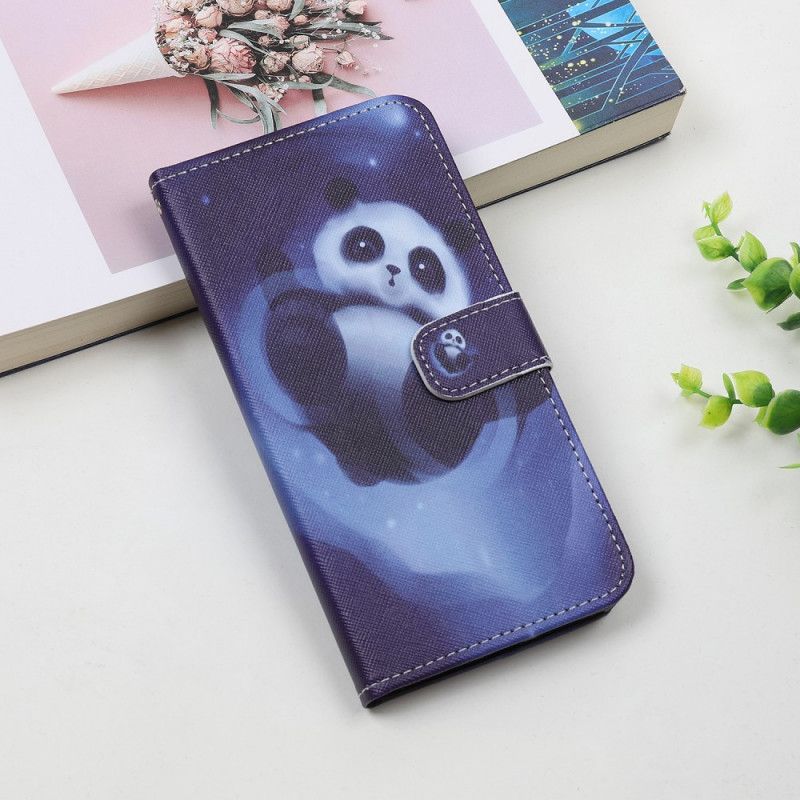 δερματινη Κάλυμμα iPhone 12 Mini Χώρος Panda Με Λουράκι